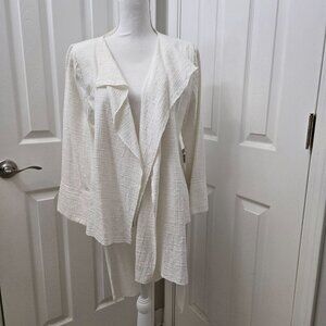 Calvin Tran Cardigan M White Textured Open Front Long Waterfall Avant-garde